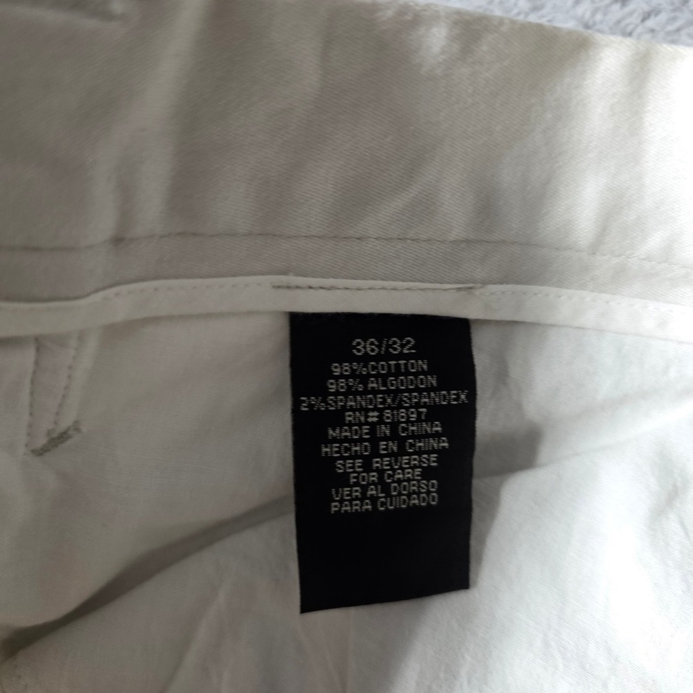 Andrew Fezza Mens 36x32 Dress Pants Cream Stretch Cotton Flat Front Trousers - Picture 5 of 9
